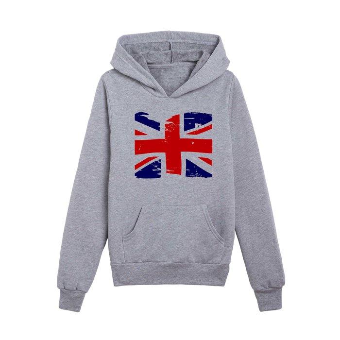 Union Jack British Flag With Grunge Kids Pullover Hoodie