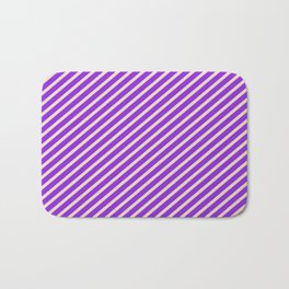 [ Thumbnail: Tan and Purple Colored Lined/Striped Pattern Bath Mat ]