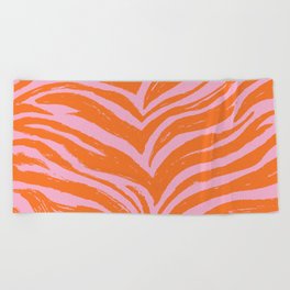 Bright Pink and Orange Tiger Stripes - Animal Print - Zebra Print Beach Towel