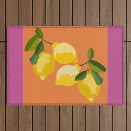 Fresh Lemon Tree Art Design on Pink and Orange Outdoor Rug