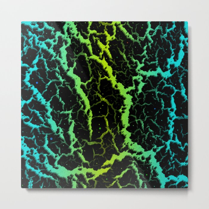 Cracked Space Lava - Cyan/Lime Metal Print