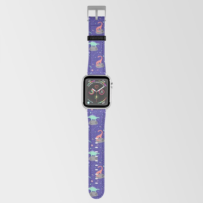 Dinosaurs Floating on Asteroids - Purple Apple Watch Band