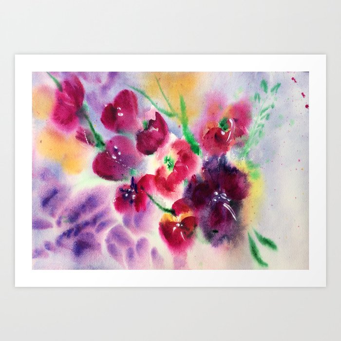 Flowers Original Violet Purple Green Pink Wall Decor Wall