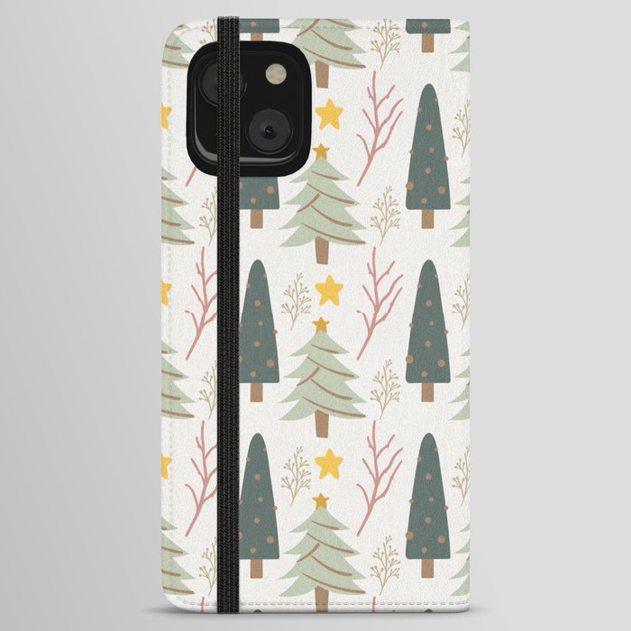 Christmas Trees Pattern Green White iPhone Wallet Case