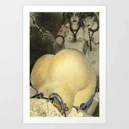 Vintage Erotic Hand Colored Nude large Butt Bum Woman Art Print