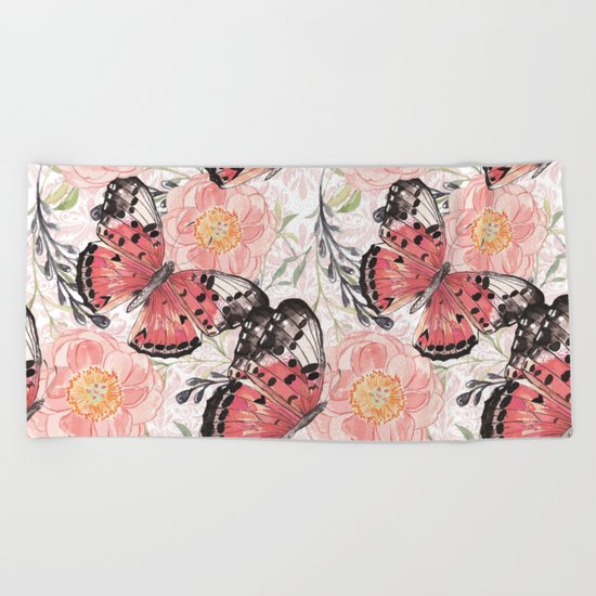 Flowers & butterflies #3 Beach Towel