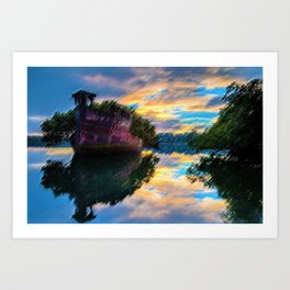 Abandoned Shipwreck Landscape by Jeanpaul Ferro Art Print | Beauty, Ship, River, Abandonedship, Southamerica, Pinkboat, Curated, Junble, Boat, Nature 