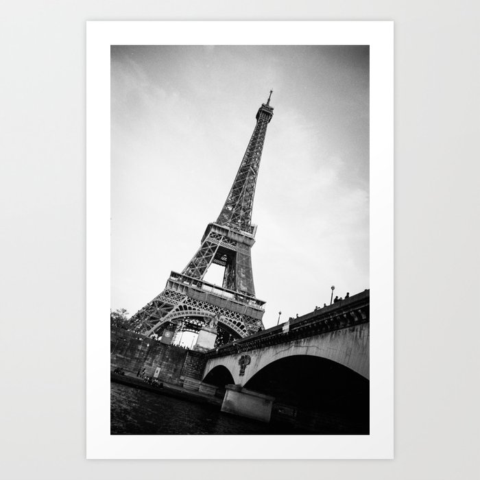 Boat Ride Below The Eiffel Tower - 35 mm Black and White Photograph Art Print
