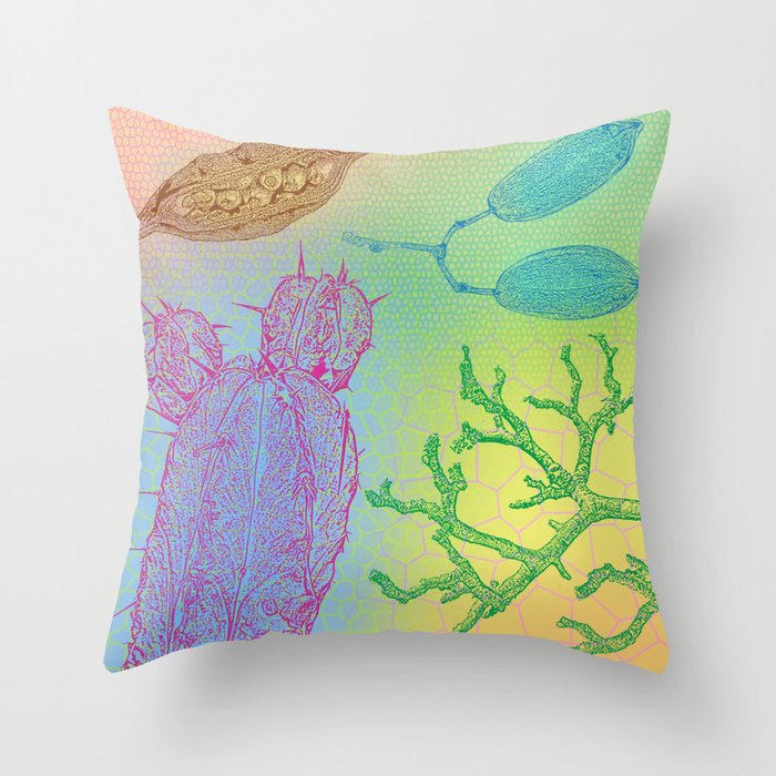 Pink Cactus Blue Pods Throw Pillow