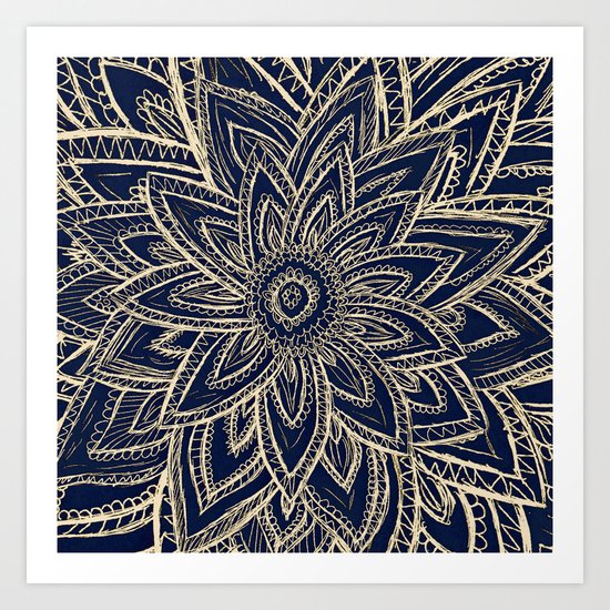 Cute Retro Gold abstract Flower Drawing geometric Art Print