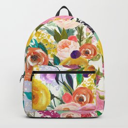 Vibrant Summer Floral Painting in Pink, Gold, and Turquoise Backpack | Colorful, Bouquet, Autumn, Summer, Pattern, Flowers, Floral, Digital, Blooms, Peonies 