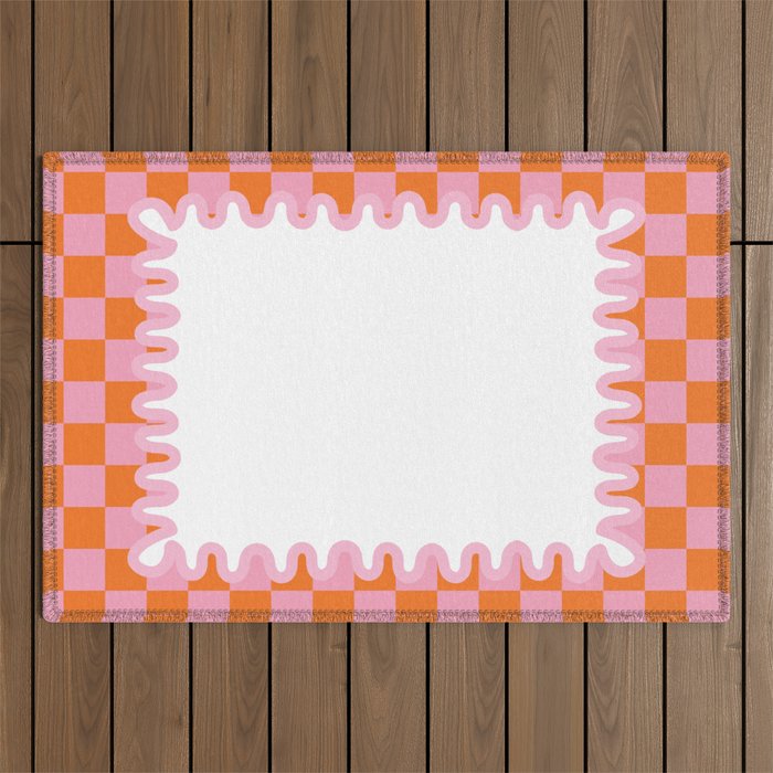 90s Checkerboard - Orange 3 Outdoor Rug