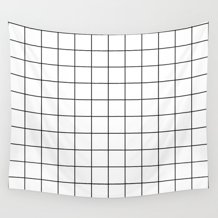 Grid Stripe Lines Black and White Minimalist Geometric Wall Tapestry by