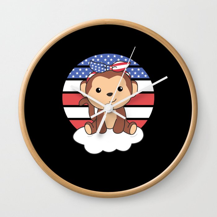 Monkey For The Fourth Of July America Flag Usa Wall Clock