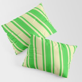 [ Thumbnail: Lime Green and Pale Goldenrod Colored Stripes Pattern Pillow Sham ]