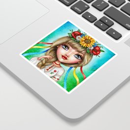 Beautiful Ukrainian Girl in Traditional Dress Sticker