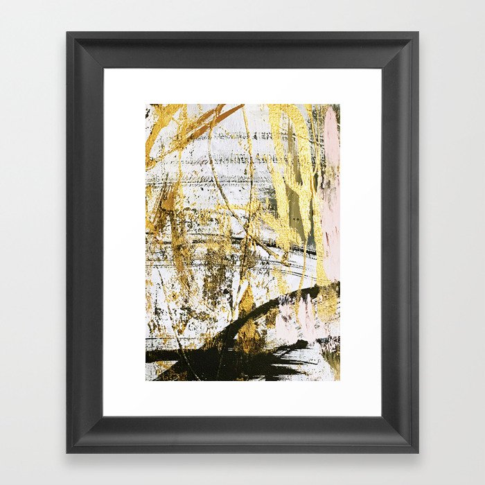 Armor [11]: a bold, elegant abstract mixed media piece in gold pink black and white Framed Art Print