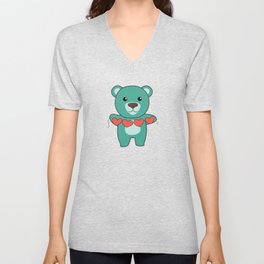 Valentine's Day Bear Cute Animals With Hearts V Neck T Shirt