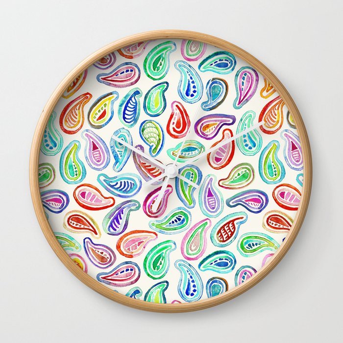 Simple Hand Painted Watercolor Paisley Pattern Wall Clock