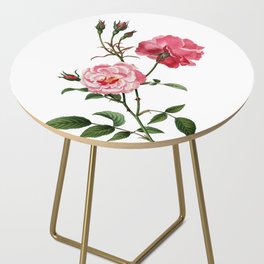 Vintage  Ever Blowing Rose Botanical Illustration on Pure White Side Table