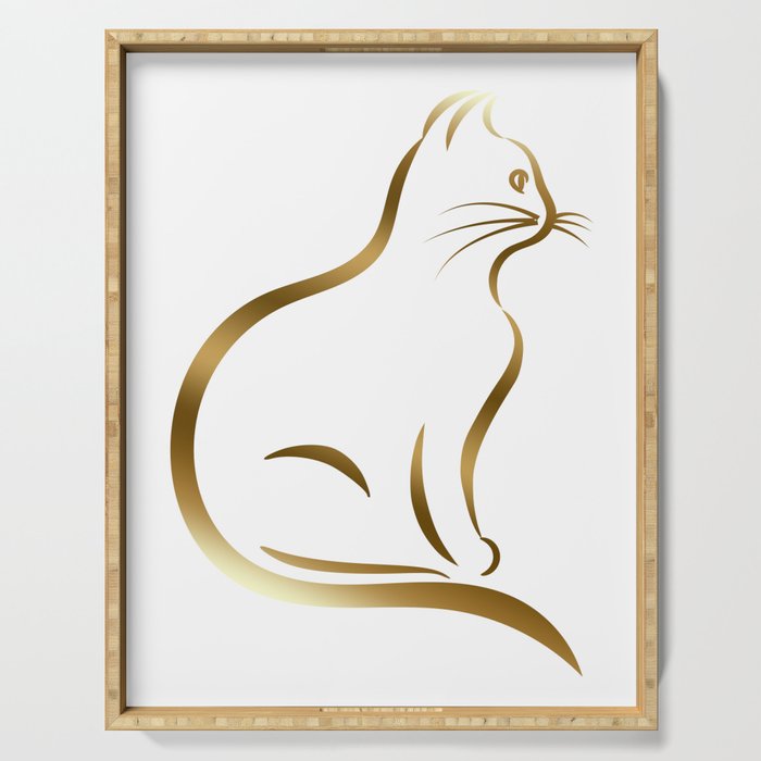 Gold Kitty Cat Silhouette Serving Tray