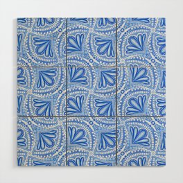 Textured Fan Tessellations in Periwinkle Blue and White Wood Wall Art