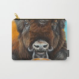 Bison Latte Carry-All Pouch | Oil, Latte, Funny, Hollysimental, Breakfast, Wildlife, Coffee, Caffeine, Yellow, Painting 