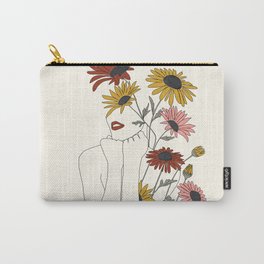 Colorful Thoughts Minimal Line Girl with Sunflowers Carry-All Pouch