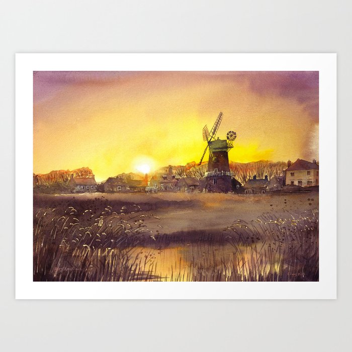 Cley Mill Sunset, Norfolk, England Art Print