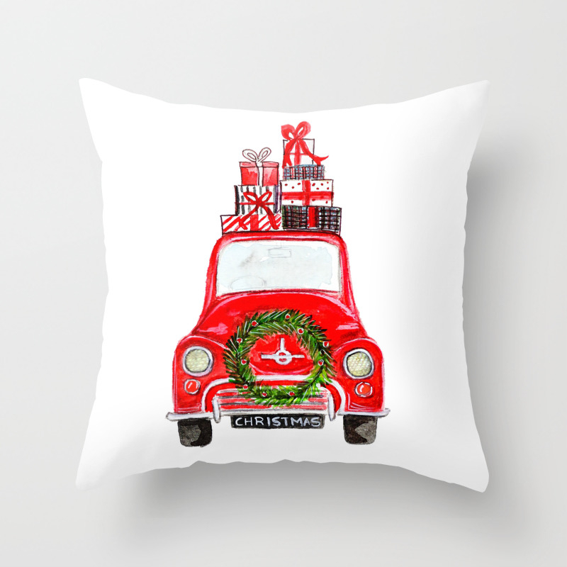 Red Christmas Car White Throw Pillow By Craftberrybush Society6