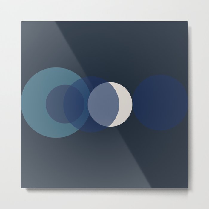 Geometric Minimalistic Circle Bubble Design Pattern in Blue Metal Print