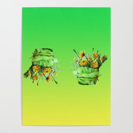 watercolor flowers green Poster
