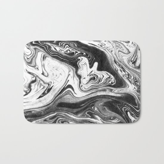 Mishiko - spilled ink abstract marble painting black and white minimal modern marbled paper water Bath Mat