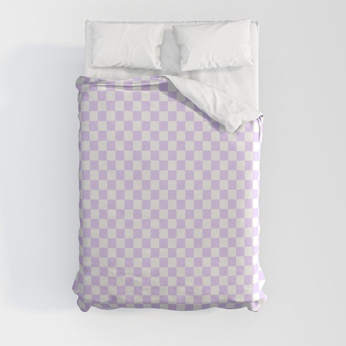 Chalky Pale Lilac Pastel Color and White Checkerboard Duvet Cover