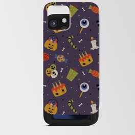 Seamless Pattern with Cartoon Halloween on Purple Background iPhone Card Case
