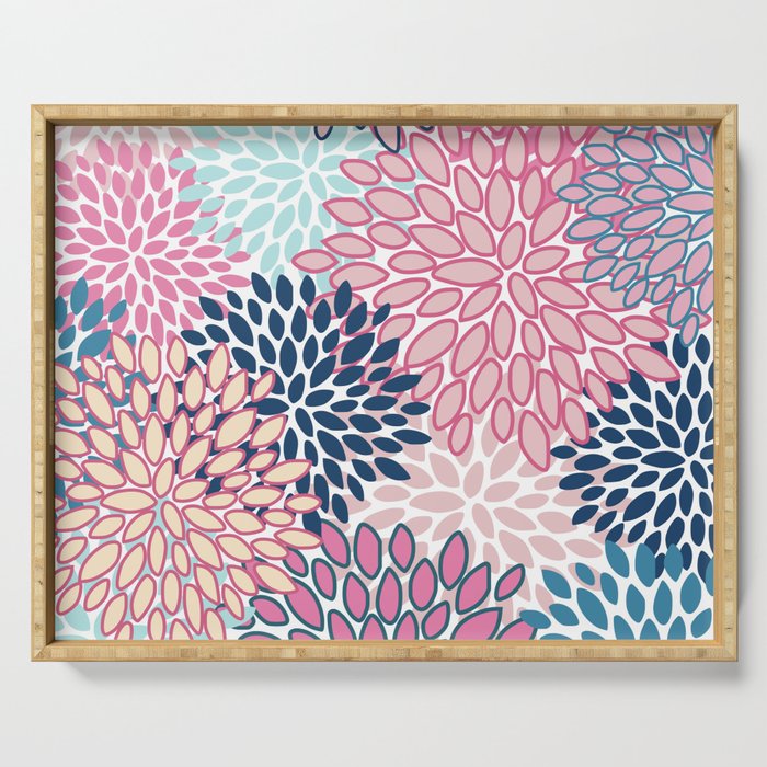 Festive, Floral Prints, Pink and Navy Blue Serving Tray