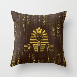 Golden Egyptian Sphinx and hieroglyphics on wood Throw Pillow