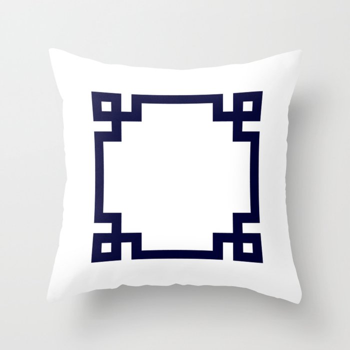 Greek Key Square Navy Blue On White Throw Pillow