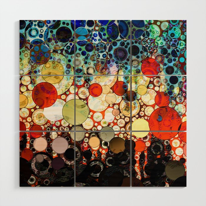 Contemporary Blue Orange Bubble Abstract Wood Wall Art By