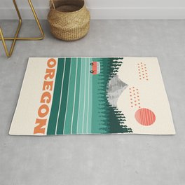 Oregon - retro throwback 70s vibes travel poster van life vacation mountains to sea Rug | Vacation, Pacificnorthwest, Poster, Vanlife, Graphicdesign, Pacific, Digital, Throwback, 70S, Mountains 