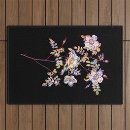 Floral White Candolle's Rose Mosaic on Black Outdoor Rug