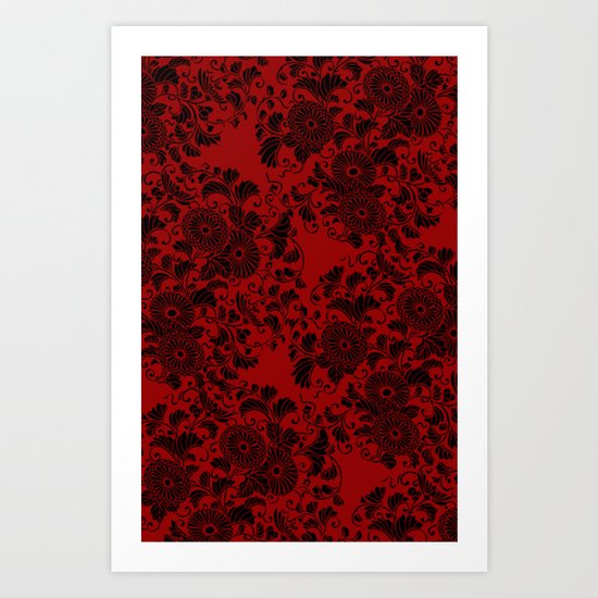 Chrysanthemum II Black on Red Art Print