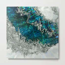 Abalone Shell Pearl and Silver 2 Metal Print | Abalone, Whitemarble, Marble, Ocean, Blue, Abstractart, Texture, Metallic, Liquidmarble, Mineral 