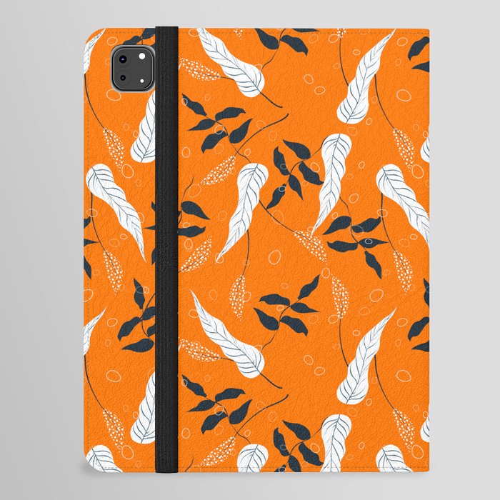 Leaf Pattern On Orange Background iPad Folio Case