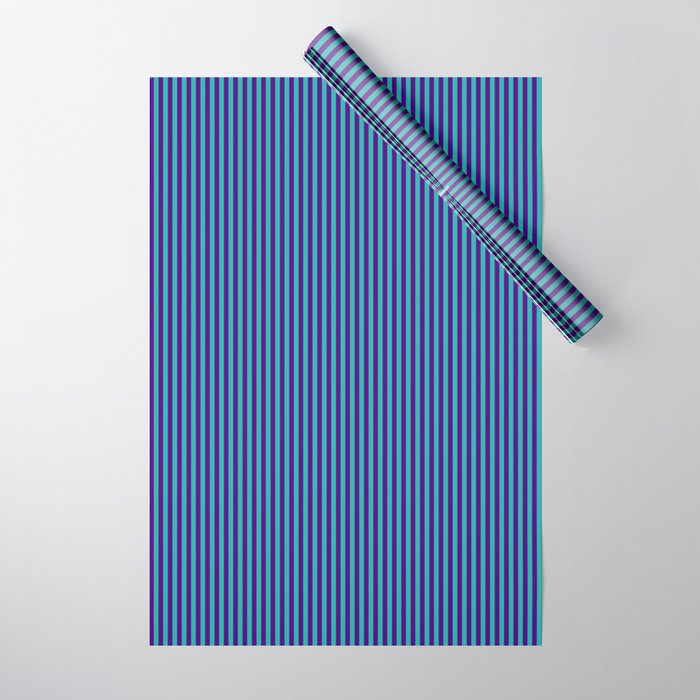 Light Sea Green & Indigo Colored Lines/Stripes Pattern Wrapping Paper