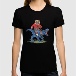 Pug riding dinosaur. Jurassic park. Perfect present for mom mother dad father friend him or her T Shirt