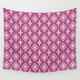 Magenta and White Native American Tribal Pattern Wall Tapestry