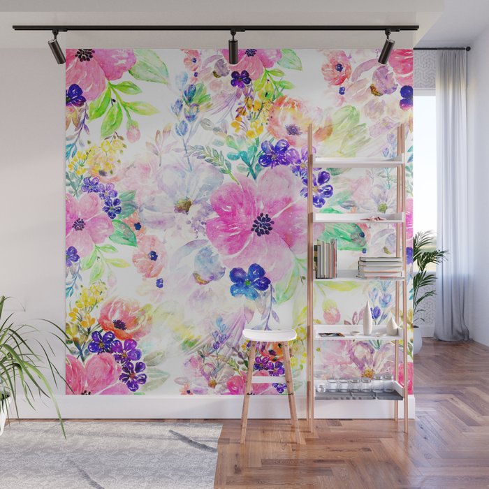 Pretty watercolor floral hand paint design Wall Mural