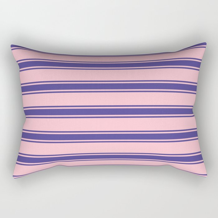 Pink and Dark Slate Blue Colored Pattern of Stripes Rectangular Pillow