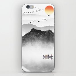 Japanese ink painting - Mountains By the Lake iPhone Skin